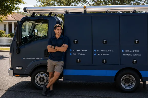 Our plumber with the service van on a Wahroonga job
