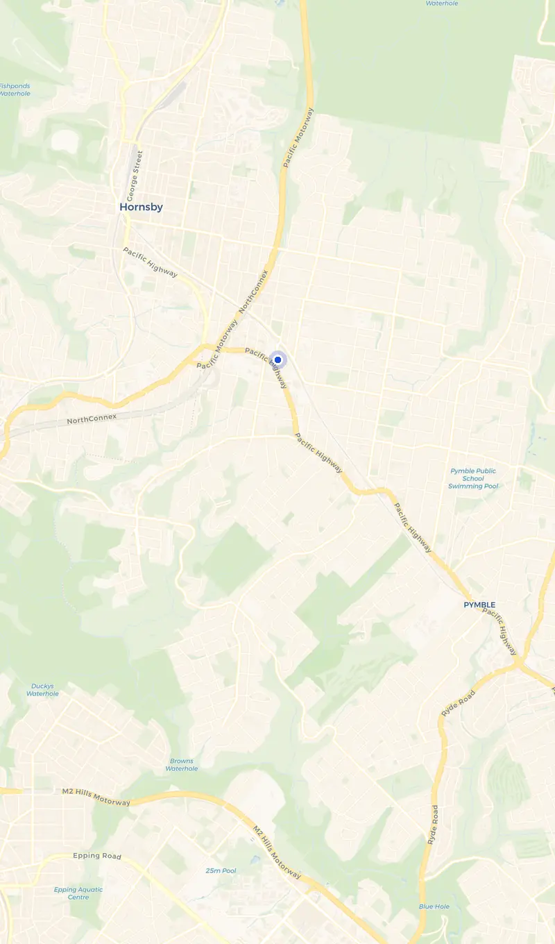 Map of the Wahroonga service area and the surrounding suburbs we cover.