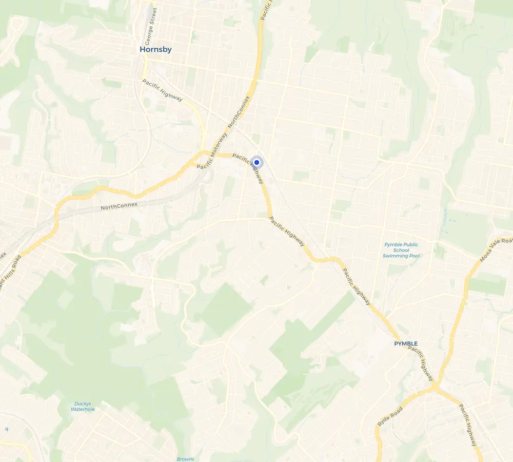Map of the Wahroonga service area and the surrounding Upper North Shore, showing Wahroonga and the nearby streets we cover.