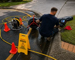 Plumber checking a blocked drain on a Wahroonga job