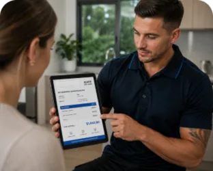 Plumber showing a Wahroonga customer the quote on a tablet